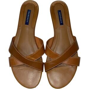 Margaux Handmade Brown Leather Slides     Size: EU 40M US 8.5